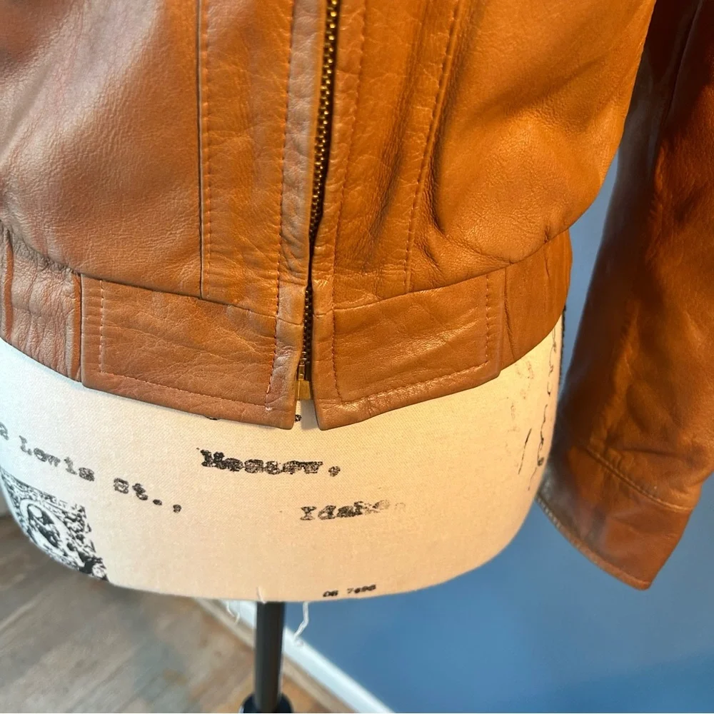 Women's Tan Leather Jacket with Hood - Picture 15 of 15